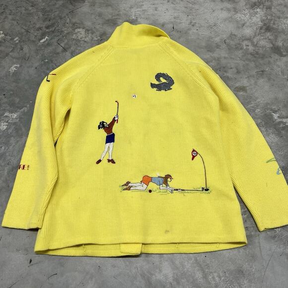 Vintage Andreno Argenti Cardigan Womens Large Yellow Golf Sweater Preppy Grandma - Picture 5 of 7